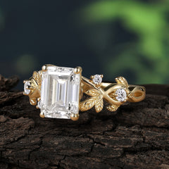 Boho 4 Prong Emerald Cut Moissanite Wedding Ring