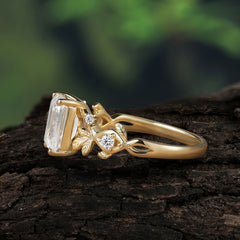 Boho 4 Prong Emerald Cut Moissanite Wedding Ring