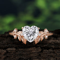 Nature Inspired 4 Prong Heart Shaped Moissanite Wedding Ring