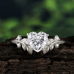 Nature Inspired 4 Prong Heart Shaped Moissanite Wedding Ring