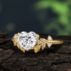 Nature Inspired 4 Prong Heart Shaped Moissanite Wedding Ring