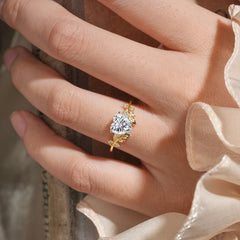Nature Inspired 4 Prong Heart Shaped Moissanite Wedding Ring