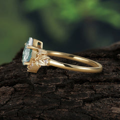 Luxury Nature-Inspired 4-Prong Kite-Cut Natural Moss Agate Engagement Ring