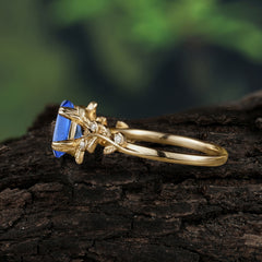 Nature-Inspired Vine-Entwined 4-Prong Teardrop-Cut Sapphire Engagement Ring