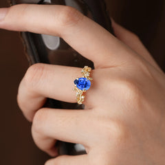 Nature-Inspired Vine-Entwined 4-Prong Teardrop-Cut Sapphire Engagement Ring