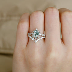 Gorgeous Oval Cut Natural Moss Agate Engagement Ring
