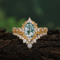 Gorgeous Oval Cut Natural Moss Agate Engagement Ring