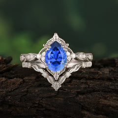 Luxury Vintage 5 Prong Pear-Cut Sapphire Engagement Ring