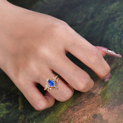 Unique Pear Shaped Engagement Ring Set Sapphire Cluster Wedding Band