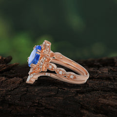 Elegant 5 Prong Pear-Cut Sapphire Engagement Ring Set