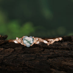 4-Prong Nature-Inspired Heart-Cut Natural Moss Agate Engagement Ring