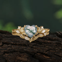 4-Prong Nature-Inspired Heart-Cut Natural Moss Agate Engagement Ring