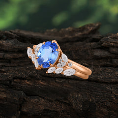 Luxury 6-Prong Oval-Cut Sapphire Engagement Ring Set