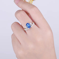 Luxury 6-Prong Oval-Cut Sapphire Engagement Ring Set