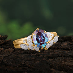 Luxury 6-Prong Oval-Cut Alexandrite Engagement Ring Set
