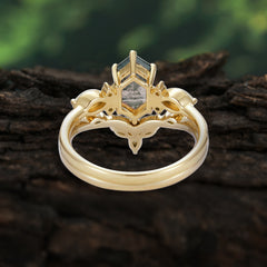 The Graceful Hexagon - Cut 6 Prong Natural Moss Agate Engagement Ring