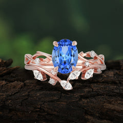 Nature-Inspired Oval Cut 4 Prong Sapphire Engagement Ring