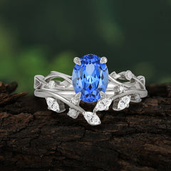 Nature-Inspired Oval Cut 4 Prong Sapphire Engagement Ring