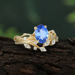 Nature-Inspired Oval Cut 4 Prong Sapphire Engagement Ring