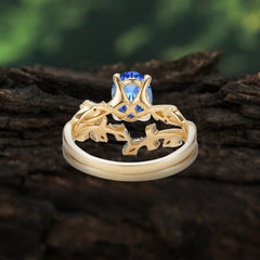 Nature-Inspired Oval Cut 4 Prong Sapphire Engagement Ring