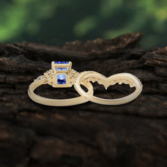 Luxury Vintage 4-Prong Emerald-Cut Sapphire Ring Set