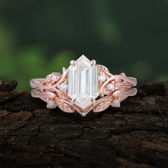 Nature-Inspired Vintage 4-Prong Hexagonal-Cut Moissanite Engagement Ring Set