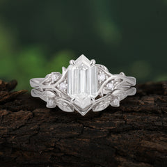 Nature-Inspired Vintage 4-Prong Hexagonal-Cut Moissanite Engagement Ring Set
