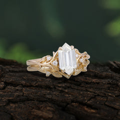 Nature-Inspired Vintage 4-Prong Hexagonal-Cut Moissanite Engagement Ring Set