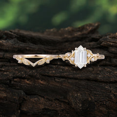 Nature-Inspired Vintage 4-Prong Hexagonal-Cut Moissanite Engagement Ring Set
