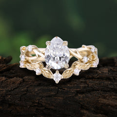 Woodland Style 6 Prong Pear Shaped Moissanite Wedding Ring