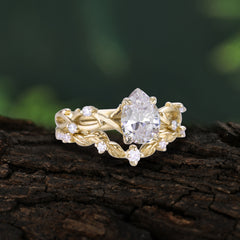 Woodland Style 6 Prong Pear Shaped Moissanite Wedding Ring