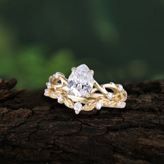 Woodland Style 6 Prong Pear Shaped Moissanite Wedding Ring