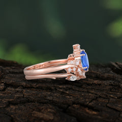 Romantic Nature-inspired 4-Prong Oval Cut Sapphire Stacking Ring