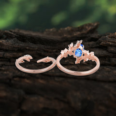 Romantic Nature-inspired 4-Prong Oval Cut Sapphire Stacking Ring