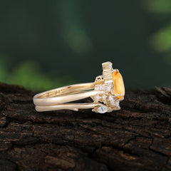 Romantic Nature-inspired 4-Prong Oval Cut Citrine Stacking Ring