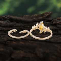 Romantic Nature-inspired 4-Prong Oval Cut Citrine Stacking Ring