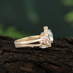Romantic Nature-inspired 4-Prong Oval Cut Natural Moss Agate Stacking Ring