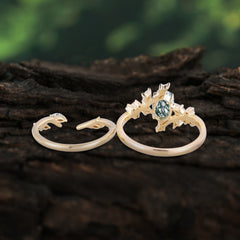 Romantic Nature-inspired 4-Prong Oval Cut Natural Moss Agate Stacking Ring
