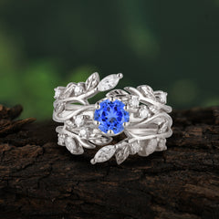 Romantic Nature-inspired 5-Prong Round Cut Sapphire Stacking Ring