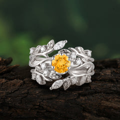 Romantic Nature-inspired 5-Prong Round Cut Citrine Stacking Ring