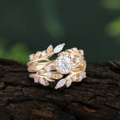 Romantic Nature-inspired 5-Prong Round Cut Moissanite Stacking Ring