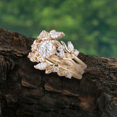 Romantic Nature-inspired 5-Prong Round Cut Moissanite Stacking Ring