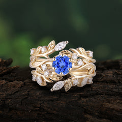 Romantic Nature-inspired 5-Prong Round Cut Sapphire Stacking Ring