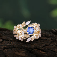 Romantic Nature-inspired 5-Prong Round Cut Sapphire Stacking Ring