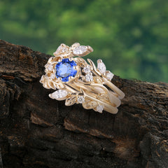 Romantic Nature-inspired 5-Prong Round Cut Sapphire Stacking Ring