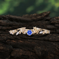Romantic Nature-inspired 5-Prong Round Cut Sapphire Stacking Ring
