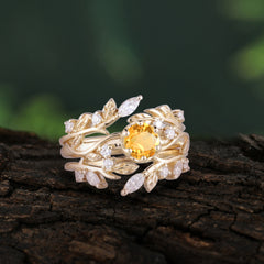 Romantic Nature-inspired 5-Prong Round Cut Citrine Stacking Ring
