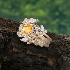 Romantic Nature-inspired 5-Prong Round Cut Citrine Stacking Ring