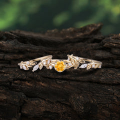 Romantic Nature-inspired 5-Prong Round Cut Citrine Stacking Ring