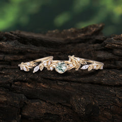 Romantic Nature-inspired 5-Prong Round Cut Natural Moss Agate Stacking Ring
